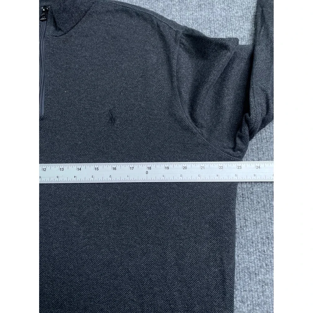 Polo Ralph Lauren Quarter Zip Mens‎ Medium Grey Herringbone Pullover Sweater